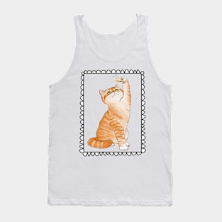 Kitty Reaching for a Bee with Border Tank Top